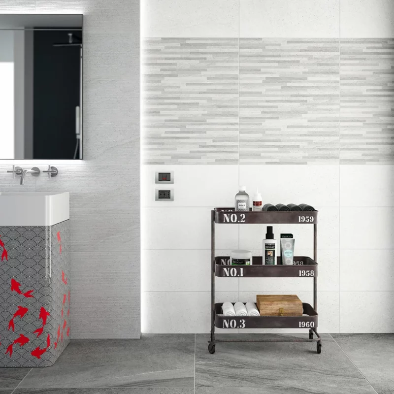 image of a bathroom with best ice ceramic wall tile that comes in 25x60cm.