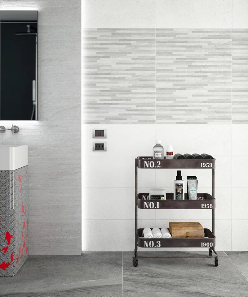 image of a bathroom with best ice ceramic wall tile that comes in 25x60cm.